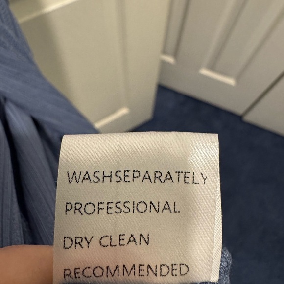 Blue Asymmetrical Wrap Dress with Long Sleeves - Picture 7 of 8